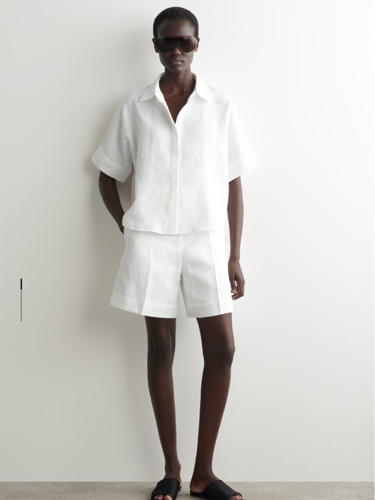 Cos White 100% Linen Pull-On Shorts Size Large